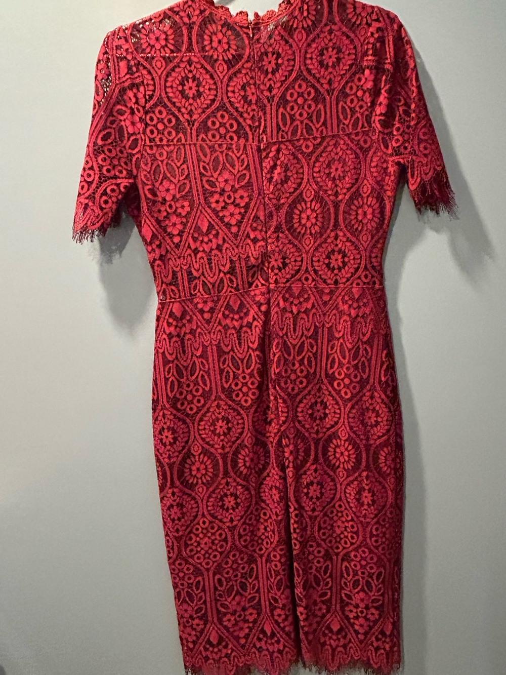🚘Lulu's Raspberry Lace Midi Dress with High Neck - Picture 2 of 9